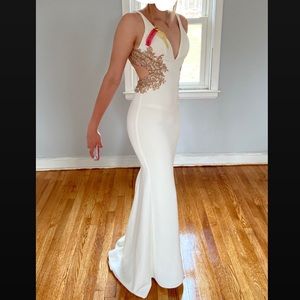 Faviana Beaded Deep V neck Prom dress